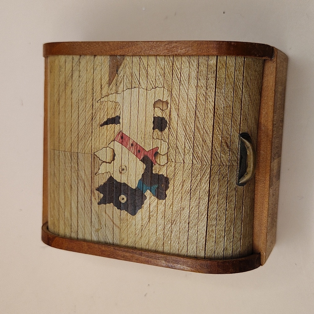Vintage SCOTTY DOGS Inlaid Wood Case With Rolltop Articulated Lid JAPAN - Picture 2 of 8